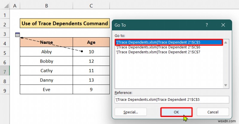 Cách theo dõi người phụ thuộc vào một trang tính khác trong Excel