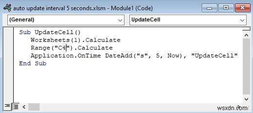 Cách tự động cập nhật với khoảng thời gian 5 giây trong Excel