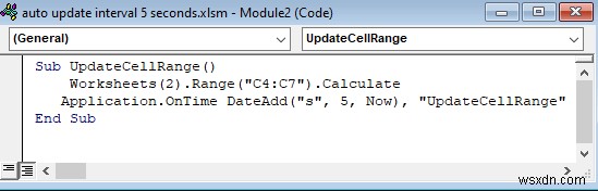 Cách tự động cập nhật với khoảng thời gian 5 giây trong Excel