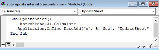 Cách tự động cập nhật với khoảng thời gian 5 giây trong Excel