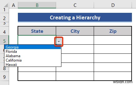 Cách tạo hệ thống phân cấp của thành phố tiểu bang và mã zip trong Excel