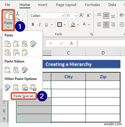 Cách tạo hệ thống phân cấp của thành phố tiểu bang và mã zip trong Excel