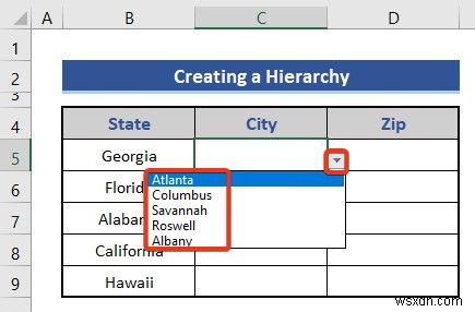 Cách tạo hệ thống phân cấp của thành phố tiểu bang và mã zip trong Excel