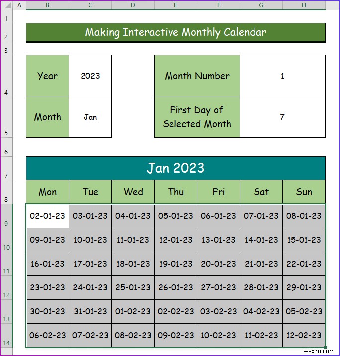 Cách tạo lịch tương tác trong Excel (2 cách dễ dàng)