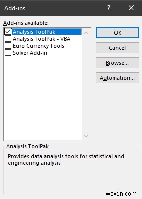 Cách cài đặt phân tích dữ liệu trong Excel
