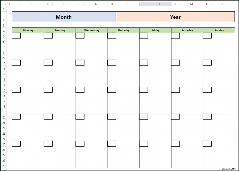 Cách tạo lịch trống trong Excel (Tải xuống mẫu miễn phí)