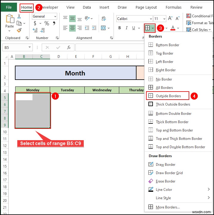 Cách tạo lịch trống trong Excel (Tải xuống mẫu miễn phí)