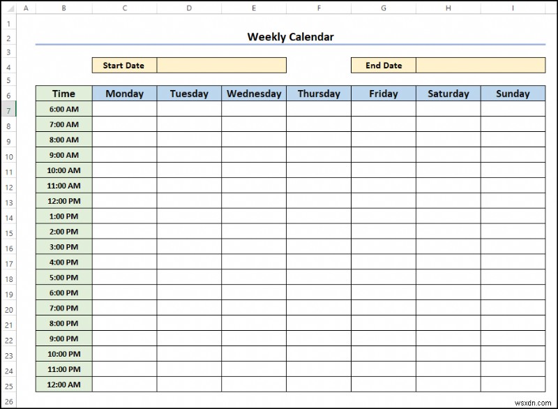 Cách tạo lịch trống trong Excel (Tải xuống mẫu miễn phí)