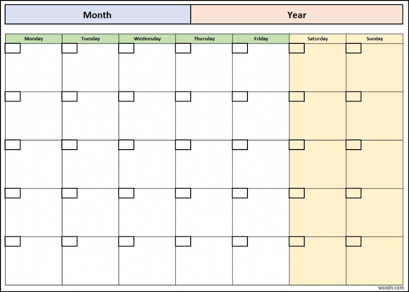 Cách tạo lịch trống trong Excel (Tải xuống mẫu miễn phí)