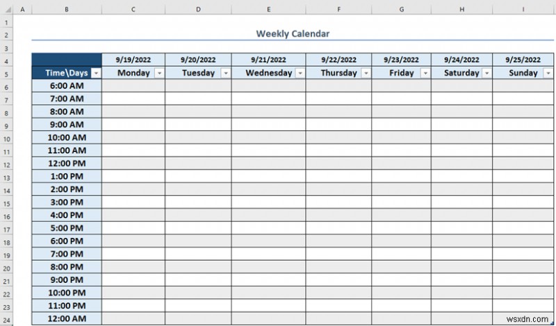 Cách tạo lịch hàng tuần trong Excel (3 cách phù hợp)