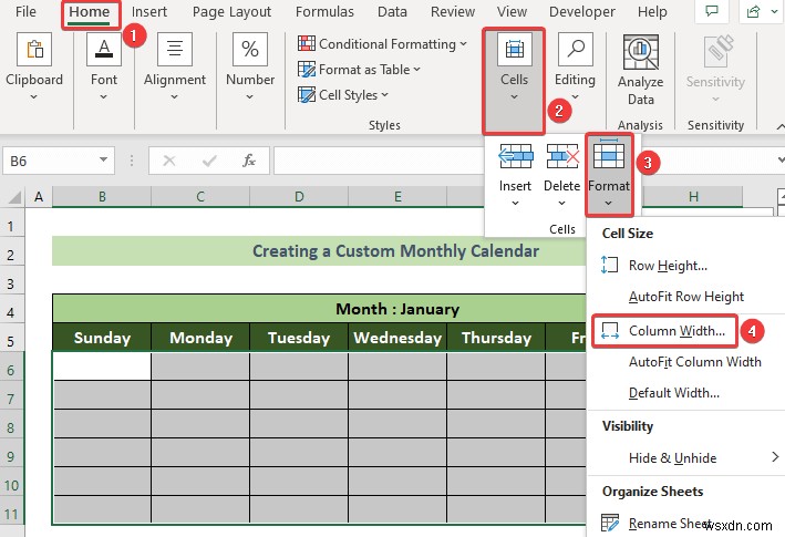 Cách tạo lịch hàng tháng trong Excel (3 cách hiệu quả)