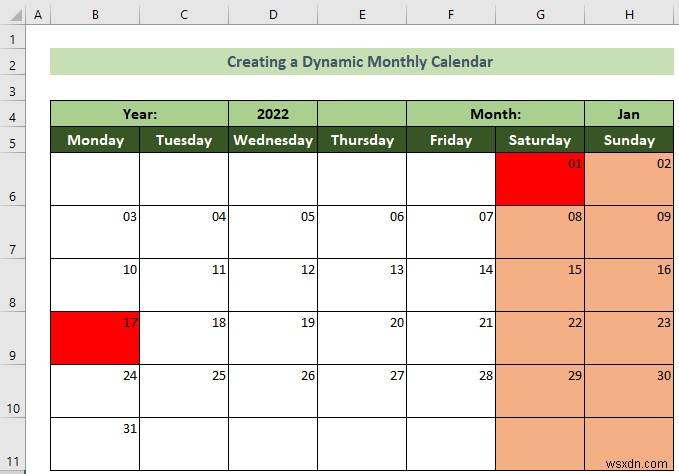 Cách tạo lịch hàng tháng trong Excel (3 cách hiệu quả)