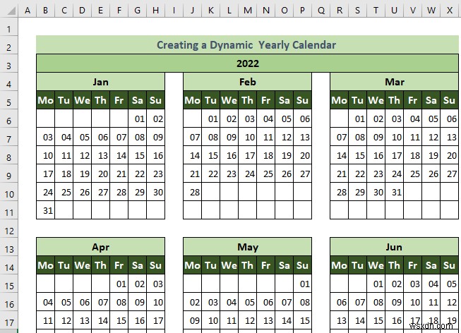 Cách tạo lịch hàng tháng trong Excel (3 cách hiệu quả)