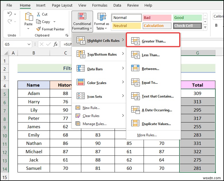 Cách lọc theo màu bằng định dạng có điều kiện trong Excel