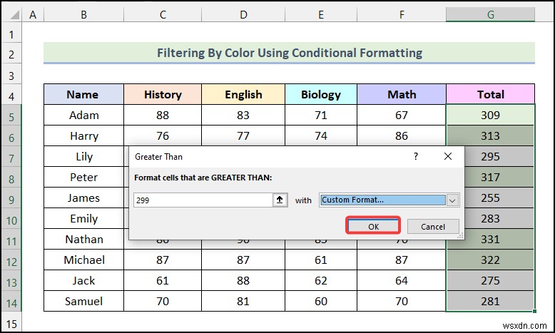 Cách lọc theo màu bằng định dạng có điều kiện trong Excel