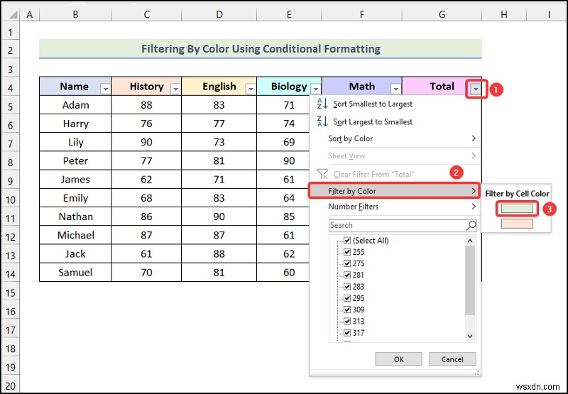 Cách lọc theo màu bằng định dạng có điều kiện trong Excel