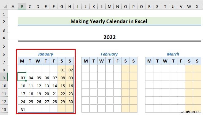 Cách tạo lịch trong Excel mà không cần mẫu (2 Ví dụ)