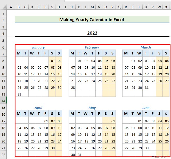 Cách tạo lịch trong Excel mà không cần mẫu (2 Ví dụ)