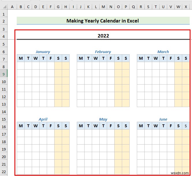 Cách tạo lịch trong Excel mà không cần mẫu (2 Ví dụ)