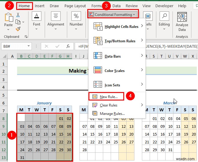 Cách tạo lịch trong Excel mà không cần mẫu (2 Ví dụ)