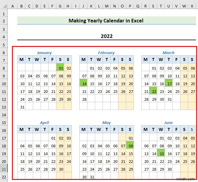 Cách tạo lịch trong Excel mà không cần mẫu (2 Ví dụ)