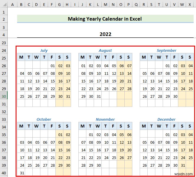 Cách tạo lịch trong Excel mà không cần mẫu (2 Ví dụ)