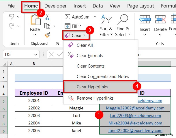 Cách xóa liên kết email trong Excel (7 cách nhanh)