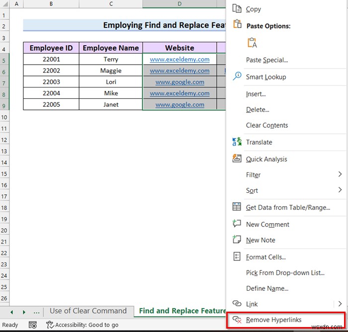 Cách xóa liên kết email trong Excel (7 cách nhanh)