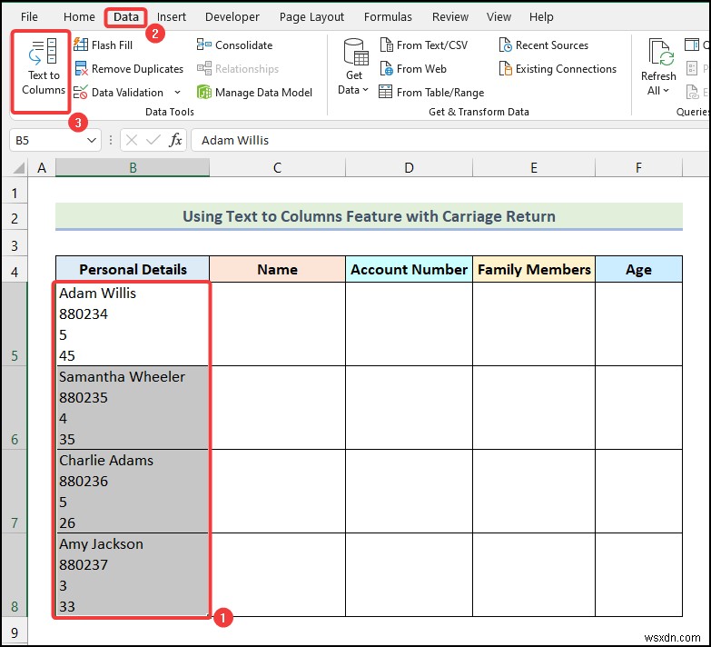 Cách sử dụng tính năng chuyển văn bản thành cột với tính năng chuyển hàng trong Excel