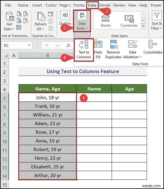 Cách chuyển văn bản thành cột mà không ghi đè trong Excel