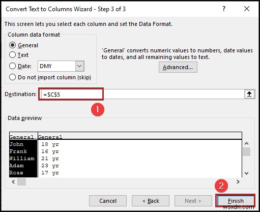 Cách chuyển văn bản thành cột mà không ghi đè trong Excel