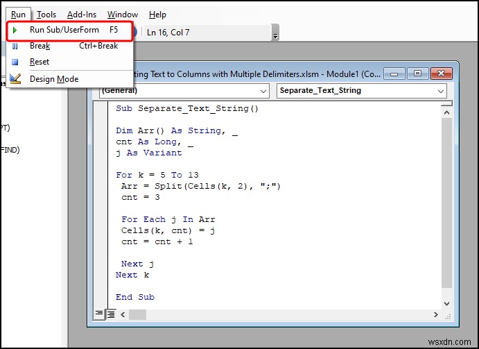 Cách chuyển văn bản thành cột với nhiều dấu phân cách trong Excel