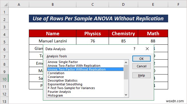 Cách áp dụng hàng cho mỗi ANOVA mẫu trong Excel (2 phương pháp dễ dàng)