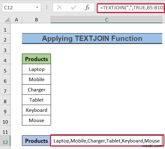 Cách chuyển đổi cột thành văn bản với dấu tách trong Excel