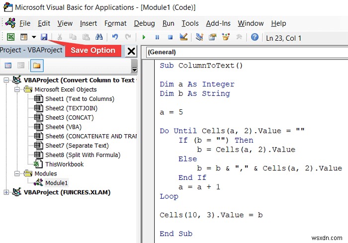 Cách chuyển đổi cột thành văn bản với dấu tách trong Excel