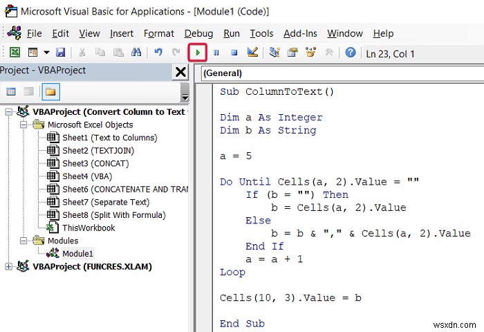 Cách chuyển đổi cột thành văn bản với dấu tách trong Excel