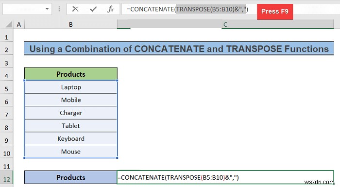 Cách chuyển đổi cột thành văn bản với dấu tách trong Excel