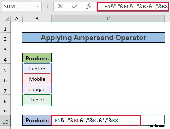 Cách chuyển đổi cột thành văn bản với dấu tách trong Excel