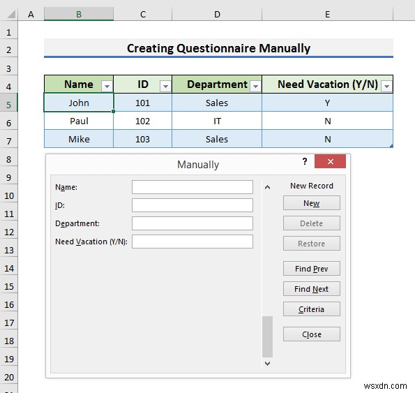 Cách tạo bảng câu hỏi trong Excel (2 cách dễ dàng)