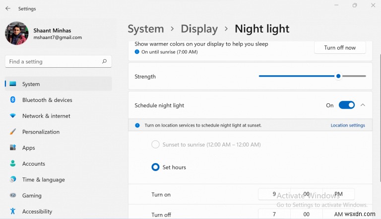 Cách bật và sử dụng Night light trong Windows 11