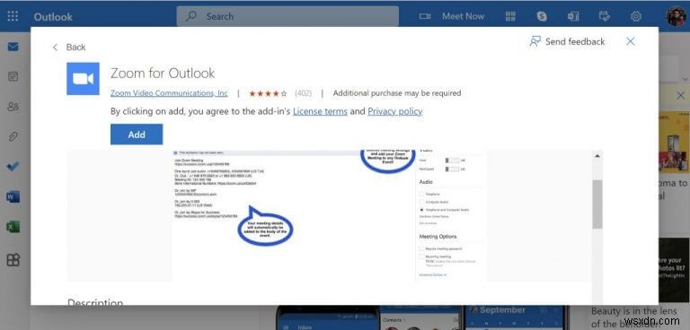 Cách thêm Thu phóng vào tài khoản Outlook của bạn