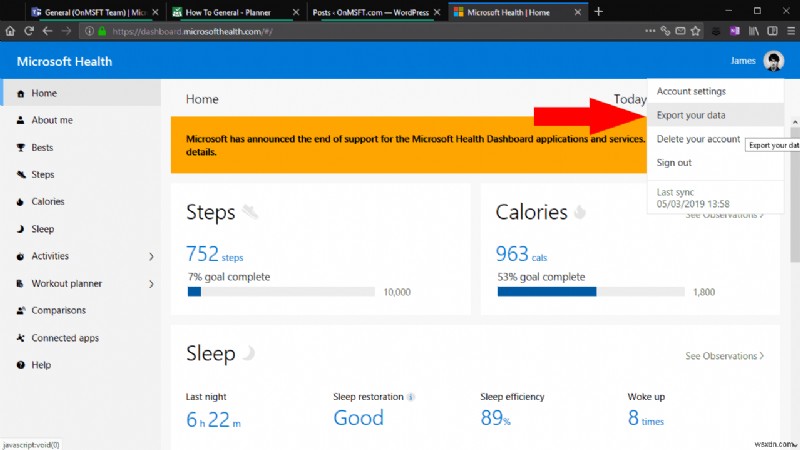 Cách xuất dữ liệu của bạn từ Microsoft Health, hiện nó sắp đóng
