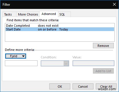 Cách ẩn các tác vụ Outlook với Ngày bắt đầu trong tương lai