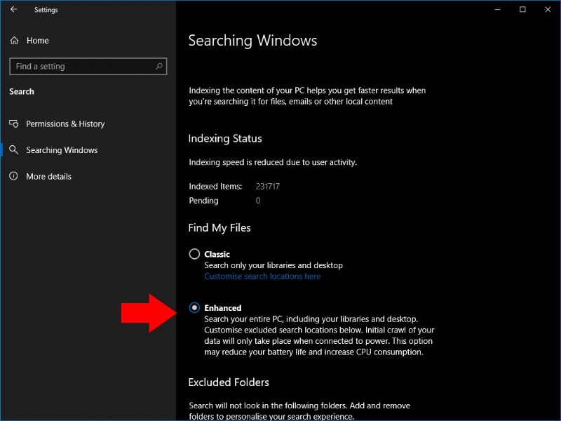 Cách bật tìm kiếm nâng cao trong Windows 10