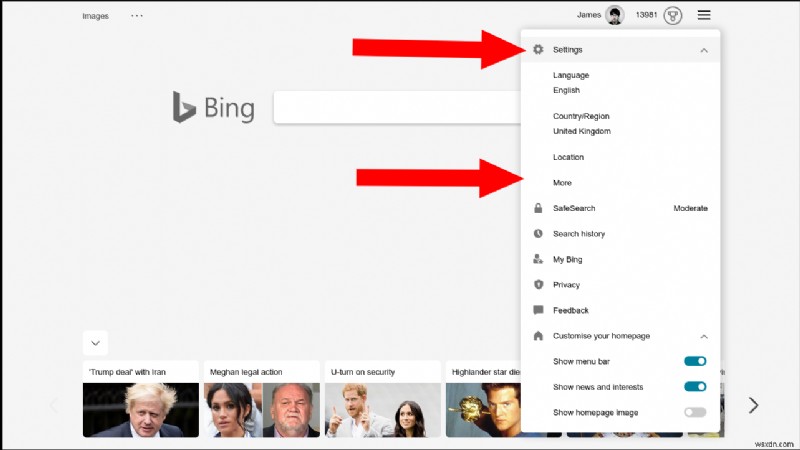 Cách tắt đề xuất tìm kiếm Bings 