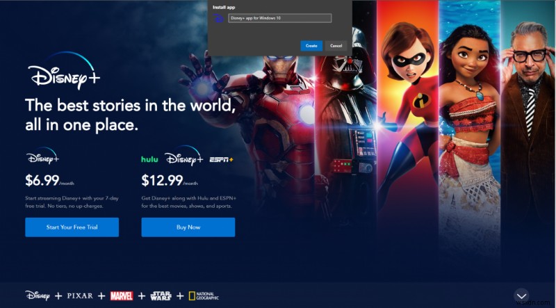 Cách thiết lập Disney + làm PWA trên Windows 10