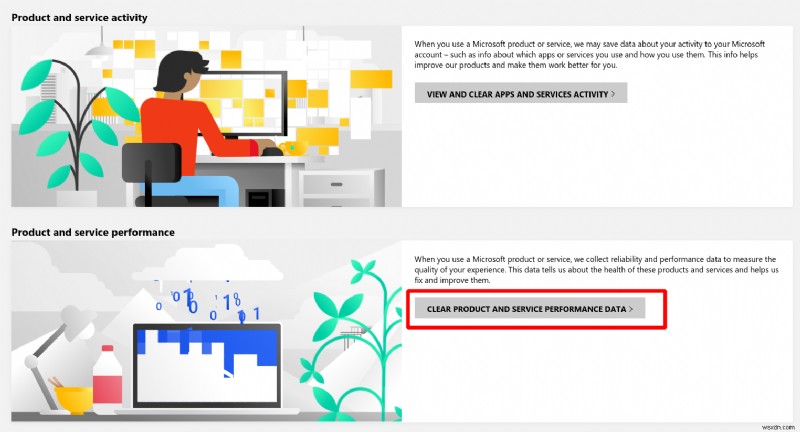 Cách xóa dữ liệu hiệu suất sản phẩm và dịch vụ khỏi tài khoản Microsoft của bạn