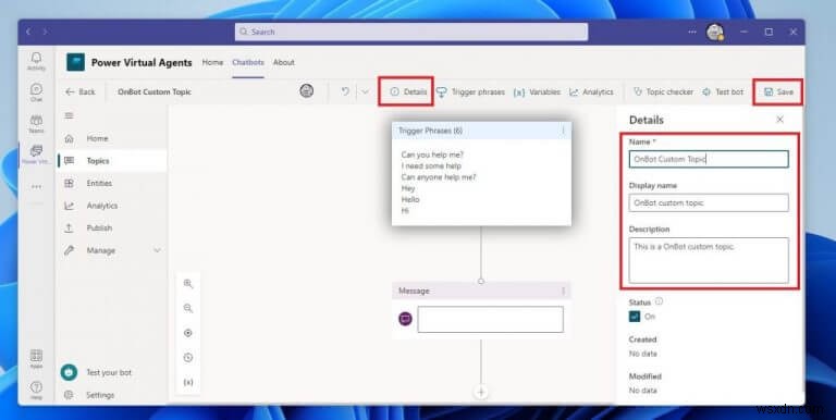 Cách tạo và chỉnh sửa chủ đề cho chatbot Power Virtual Agents của bạn trên Microsoft Teams