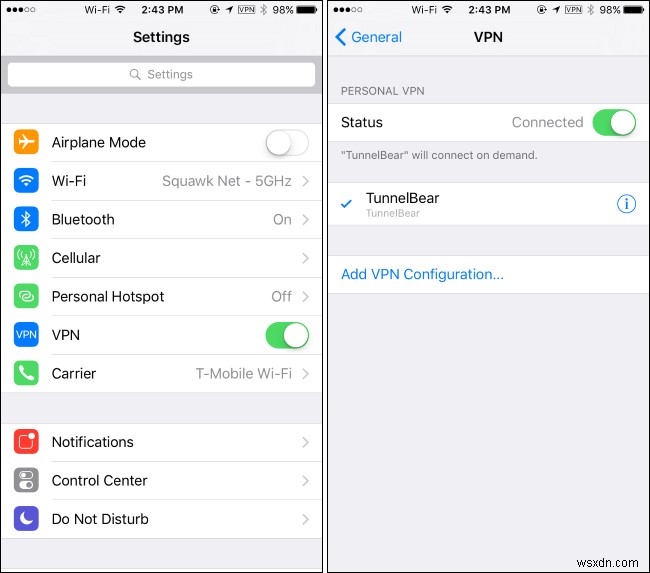 Các bước định cấu hình quyền truy cập VPN trên iOS