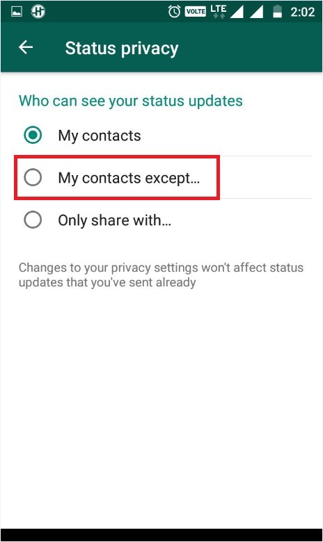 Cách ẩn trạng thái WhatsApp khỏi những người được chọn